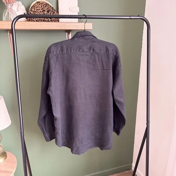 H&M Black Linen Button-Up Long-Sleeve Shirt - Picture 4 of 4